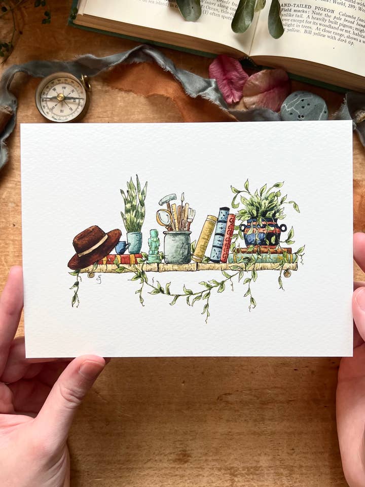 The Mini Archaeologist's Shelf Giclée Print for wholesale by Lizzy Gass