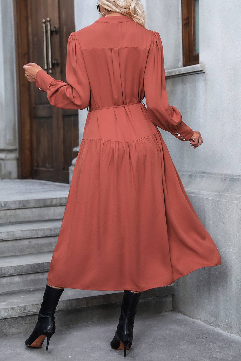 Red Orange Button Down Notched Neck Dress for wholesale on Faire1
