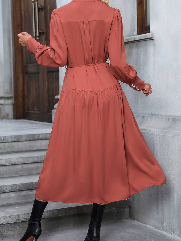 Red Orange Button Down Notched Neck Dress for wholesale on Faire1