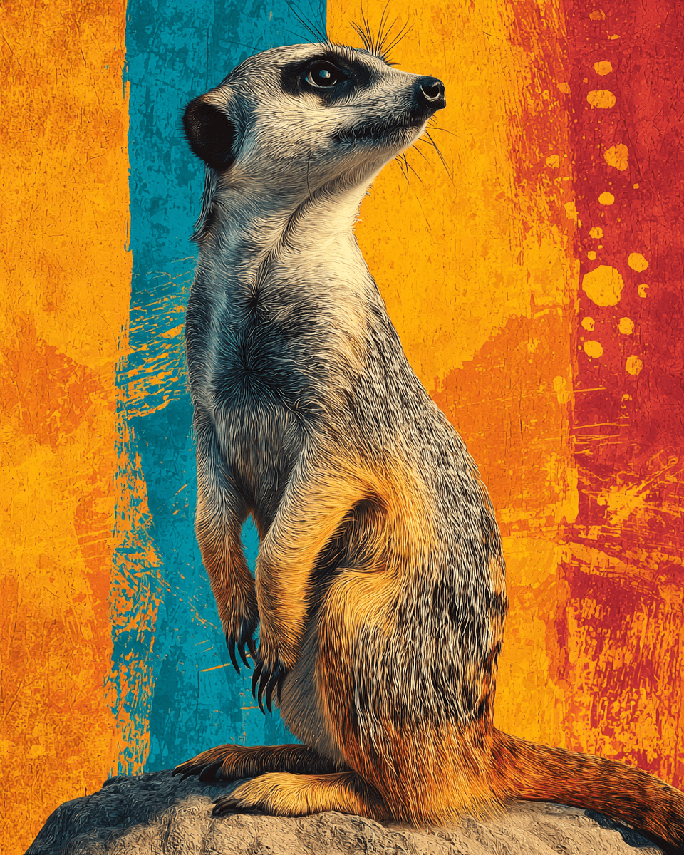 Mowbi - Vente Affiche d'art - Suricate Pop-Art - Animaux du Zoo - Impression d'Art Biophilique de la Faune - Œuvre 8"x10" pour Cadre 11"x14"0