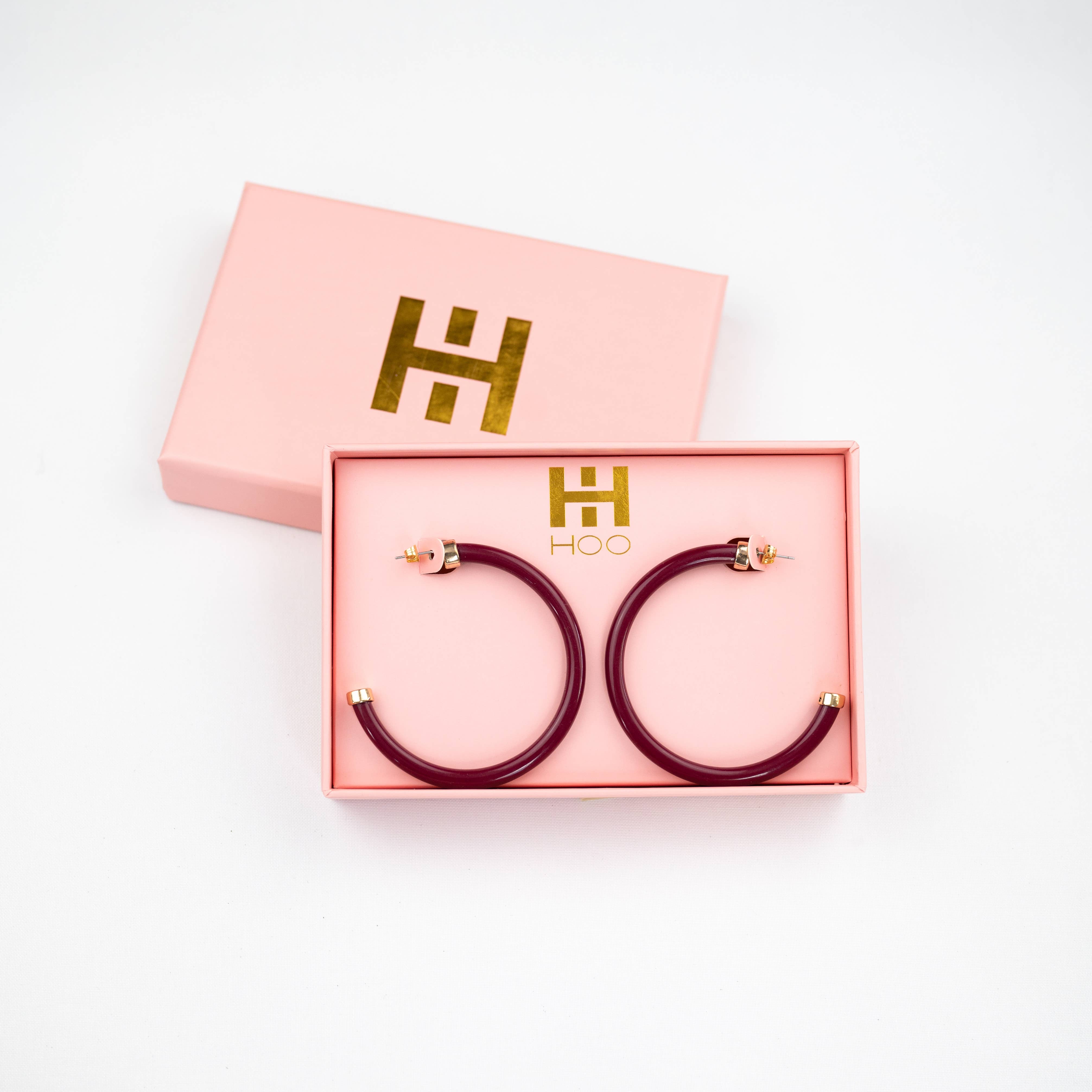 Hoo Hoops - Wholesale Hoop Earrings - Lightweight Large Hoop Earrings - Maroon 1