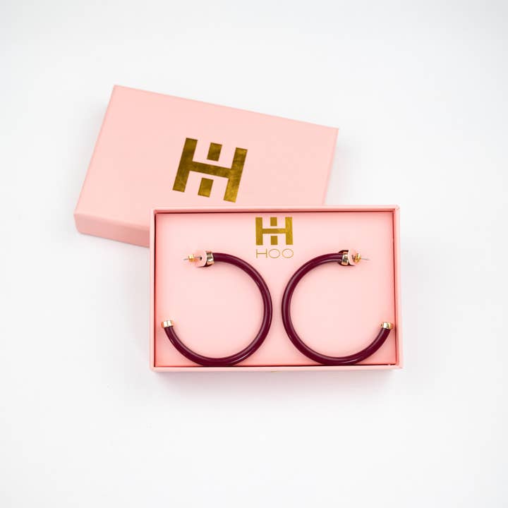 Hoo Hoops - Wholesale Hoop Earrings - Lightweight Large Hoop Earrings - Maroon 1