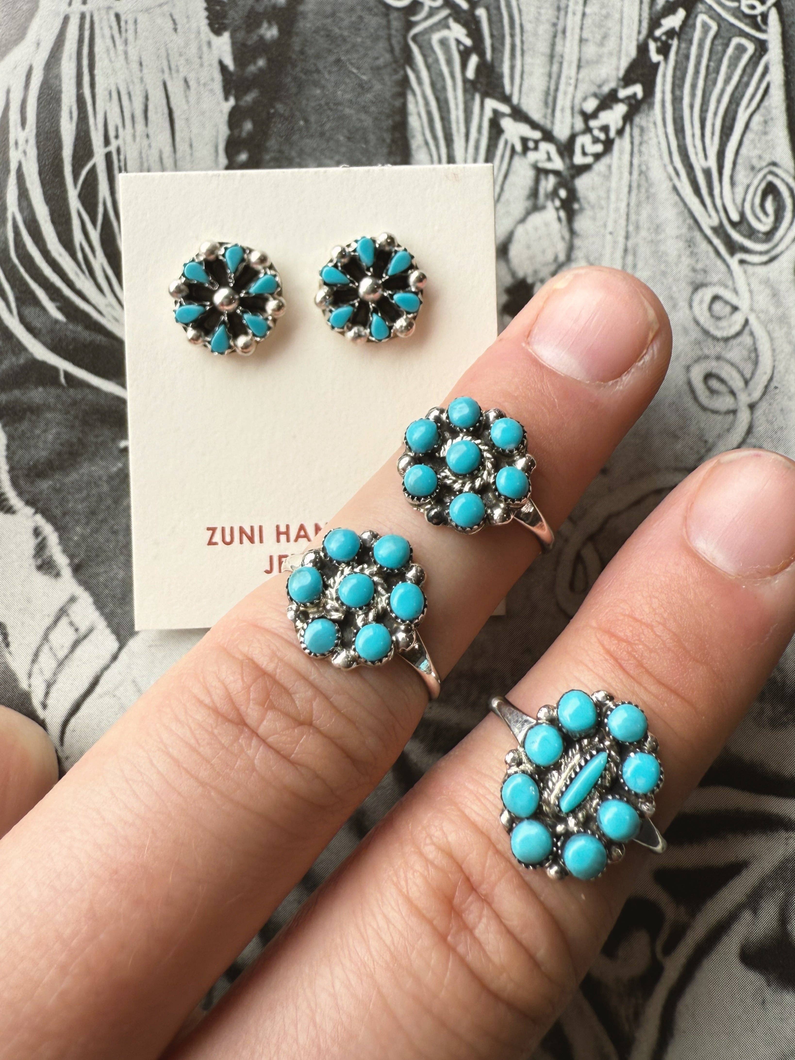 Tipsy Cowpoke - Wholesale Stud/Post Earrings - Kingman Turquoise Mini Cluster Zuni Stud Earrings2