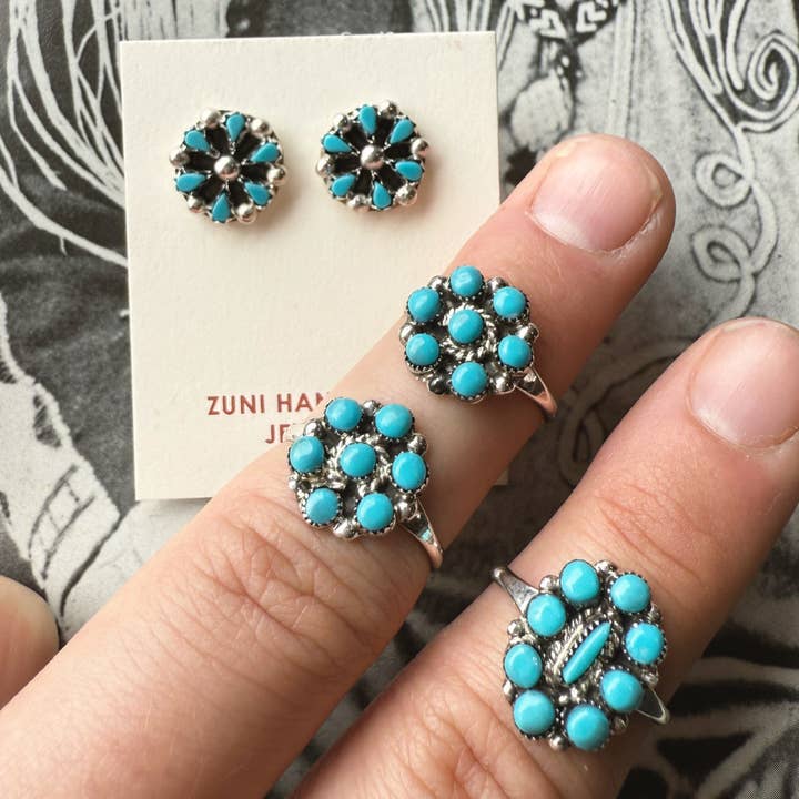 Tipsy Cowpoke - Wholesale Stud/Post Earrings - Kingman Turquoise Mini Cluster Zuni Stud Earrings2