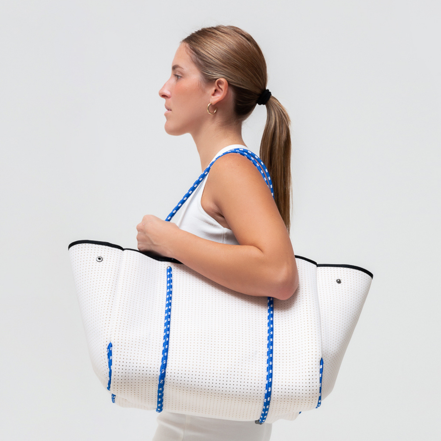 Pop Ups Brand - Wholesale Tote Bag - Women's - LARGE NEOPRENE TOTE BAG WHITE AND BLUES4