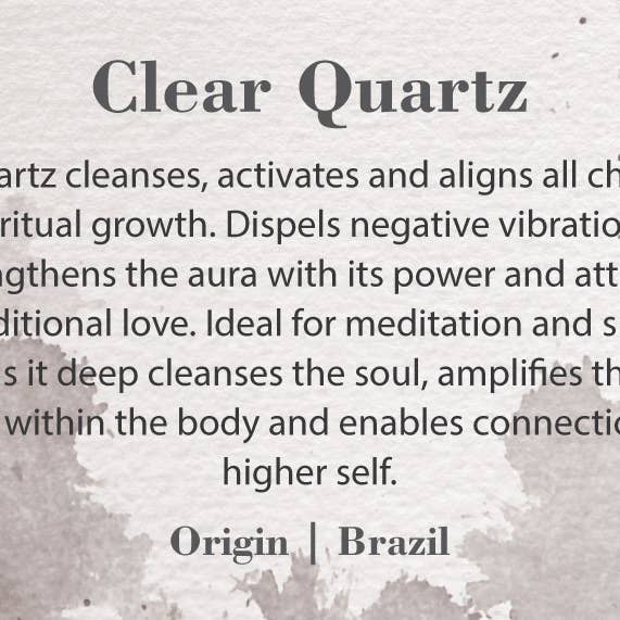 Crystal Information Cards - Clear Quartz for wholesale by Natures Artifacts Inc