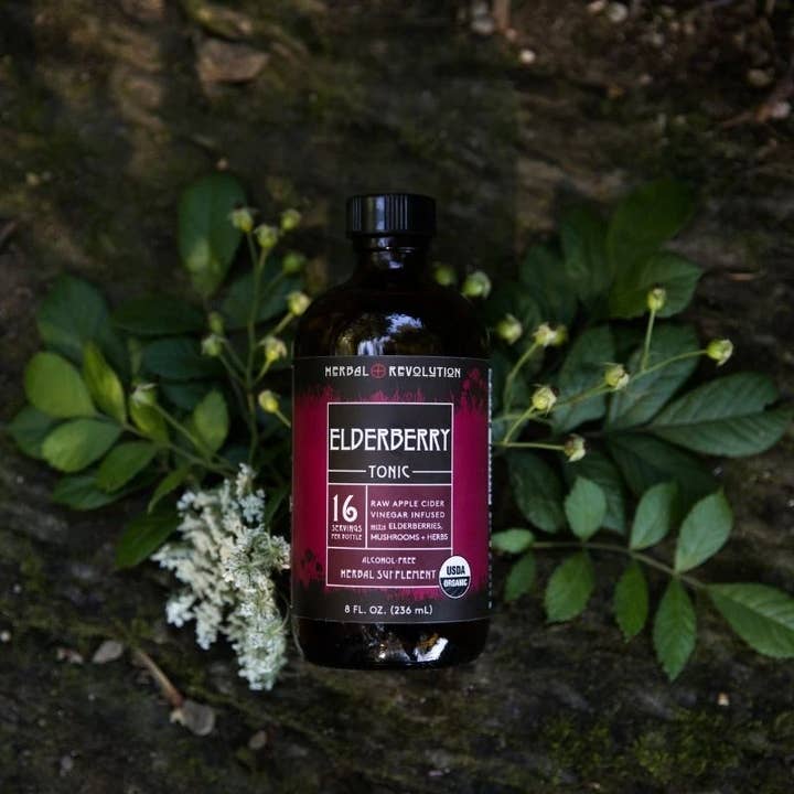 Herbal Revolution Farm + Apothecary - Wholesale Tincture - Elderberry Tonic: Raw ACV w/Mother, Immune Support