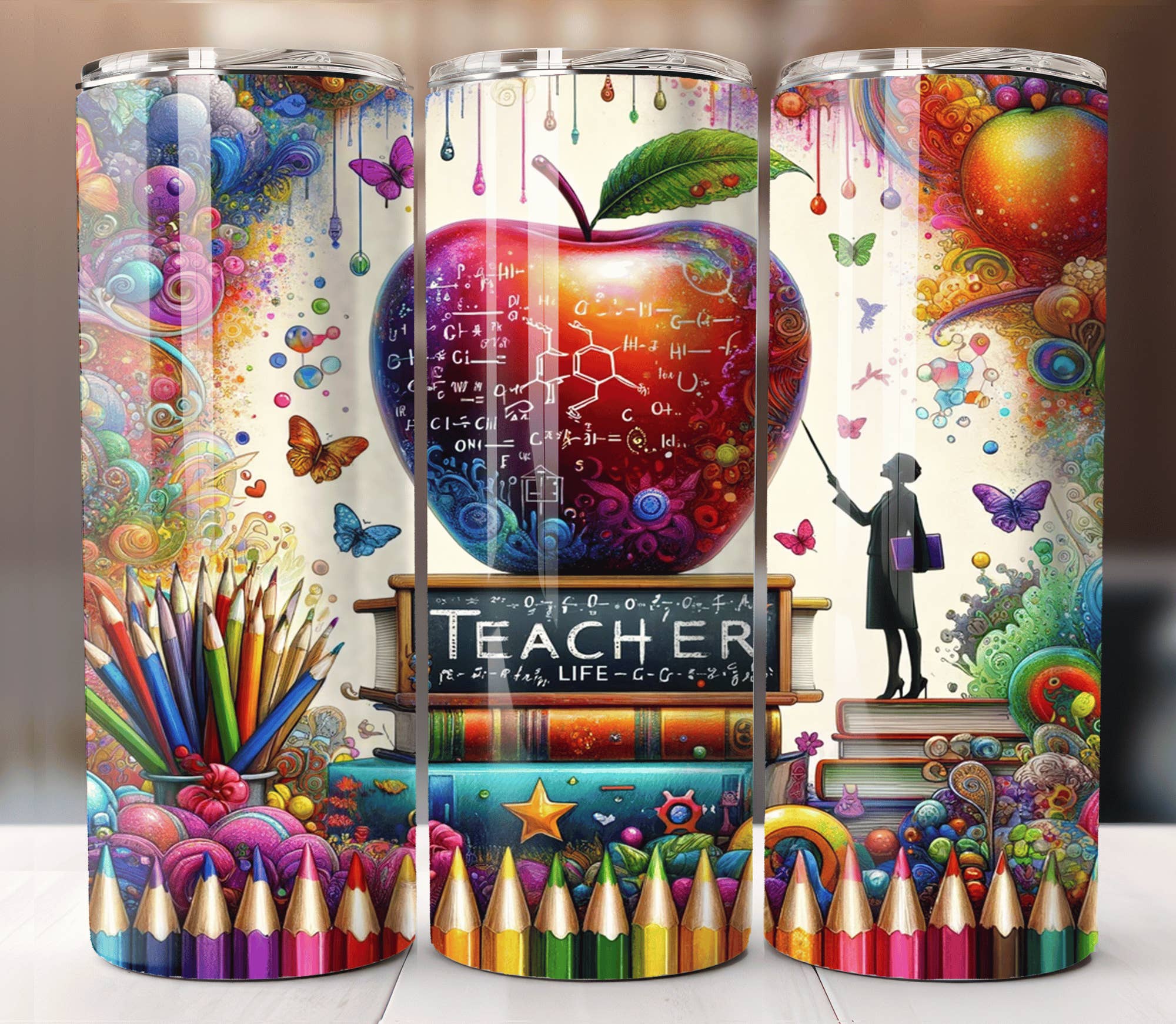 JAC Wholesale - Wholesale Insulated Mug/Tumbler - Teacher Life Apple Skinny Tumbler 20oz