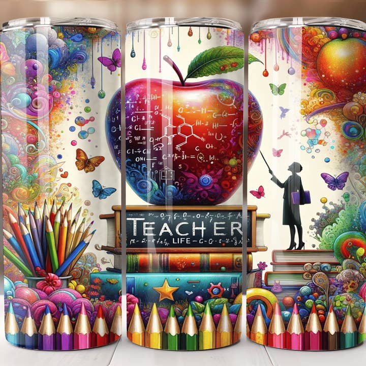 JAC Wholesale - Wholesale Insulated Mug/Tumbler - Teacher Life Apple Skinny Tumbler 20oz