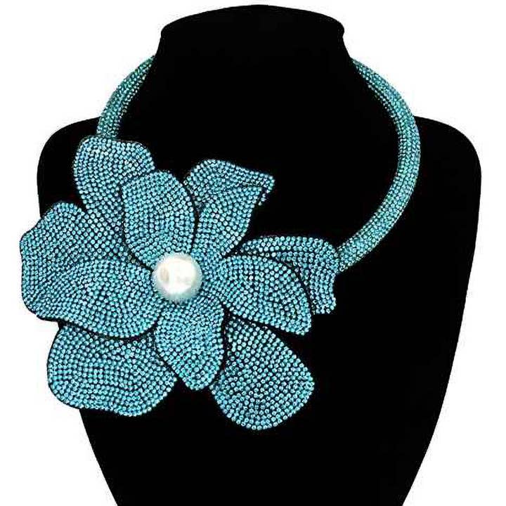Sensibling Corp. - Wholesale Pendant/Charm Necklace - Pearl Centered Bling Studded Oversized Flower Pointed Necklace7