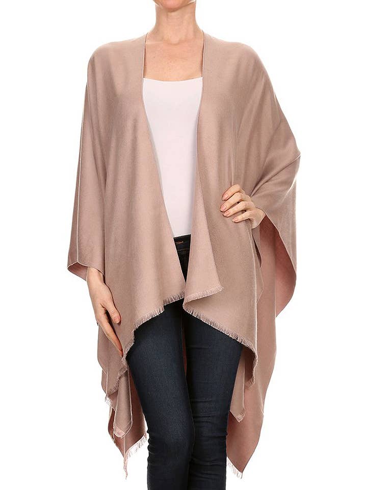 Cap Zone – wholesale Poncho – Women's – Solid Faux Cashmere Open Cape Poncho