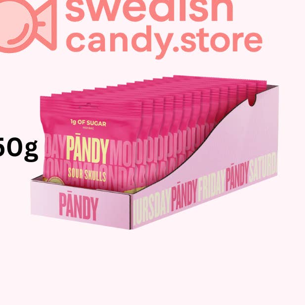 Swedish Candy.Store - Swedish Candy - Wholesale Gummy - Swedish Candy-Pändy Sour Skulls 14x50G Bags. 1g Sugar per Bag0