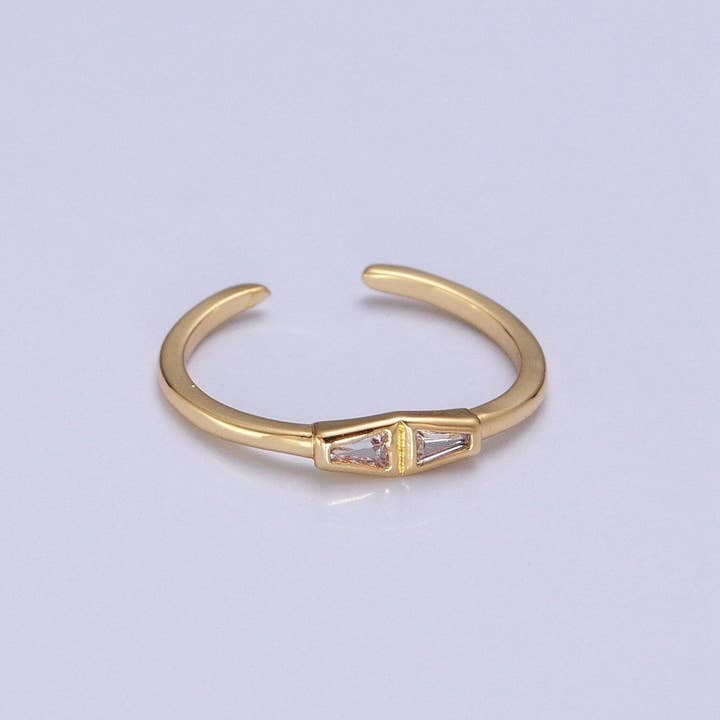 Minimalist Geometric Bar Triangle Clear Cubic Zirconia CZ Adjustable Gold Ring | U-146 for wholesale by Aim Eternal