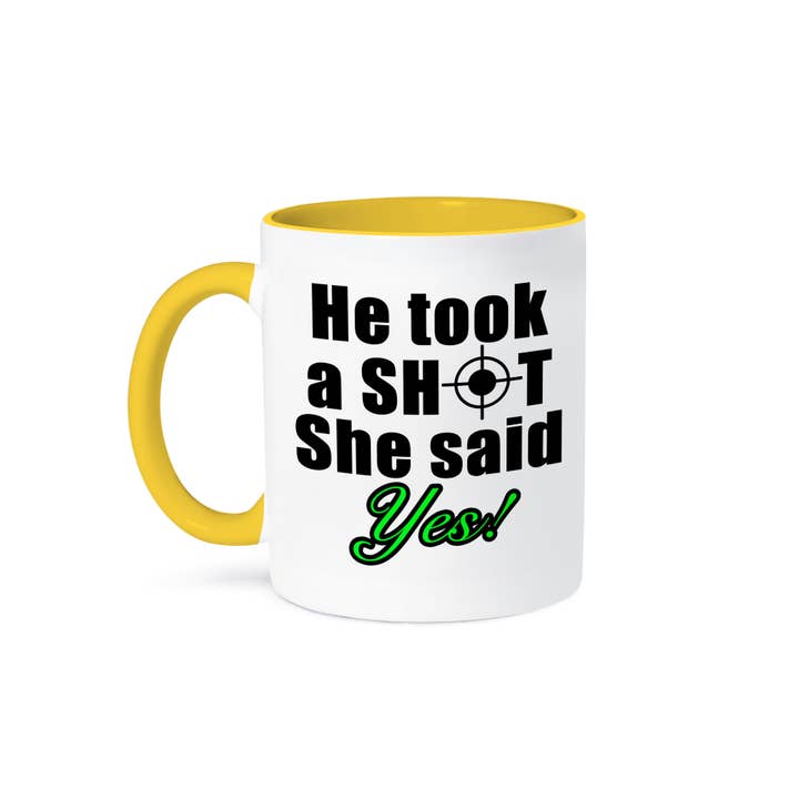 3dRose - Wholesale Coffee Mug - 3dRose, He Took A Shot She Said Yes Green, Mug