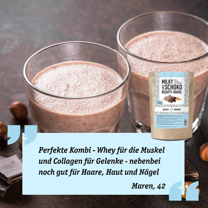 Organic Workout - Wholesale Protein/superfood powder - Milky Choco BEAUTY SHAKE with organic whey protein + collagen + maca2