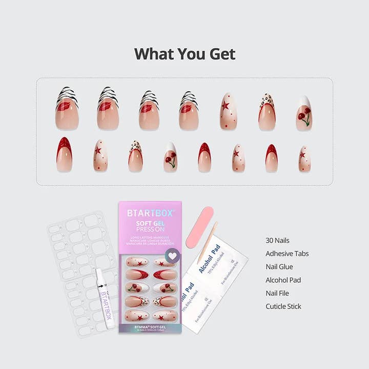 BTArtboxnails - Wholesale Press-On/Fake Nails - 3D Cherry Red French Tip Nails - Medium Almond False Nails3
