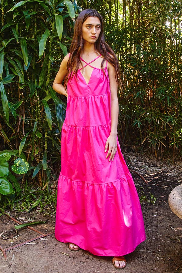 BUCKETLIST INC - Wholesale Dress - Women's - D4070 -Strappy Tiered Poplin Maxi Dress28