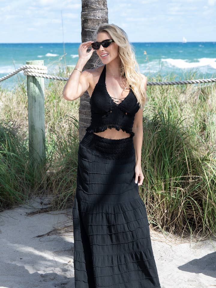 Saia Lyon Preta por atacado de Cotton Natural