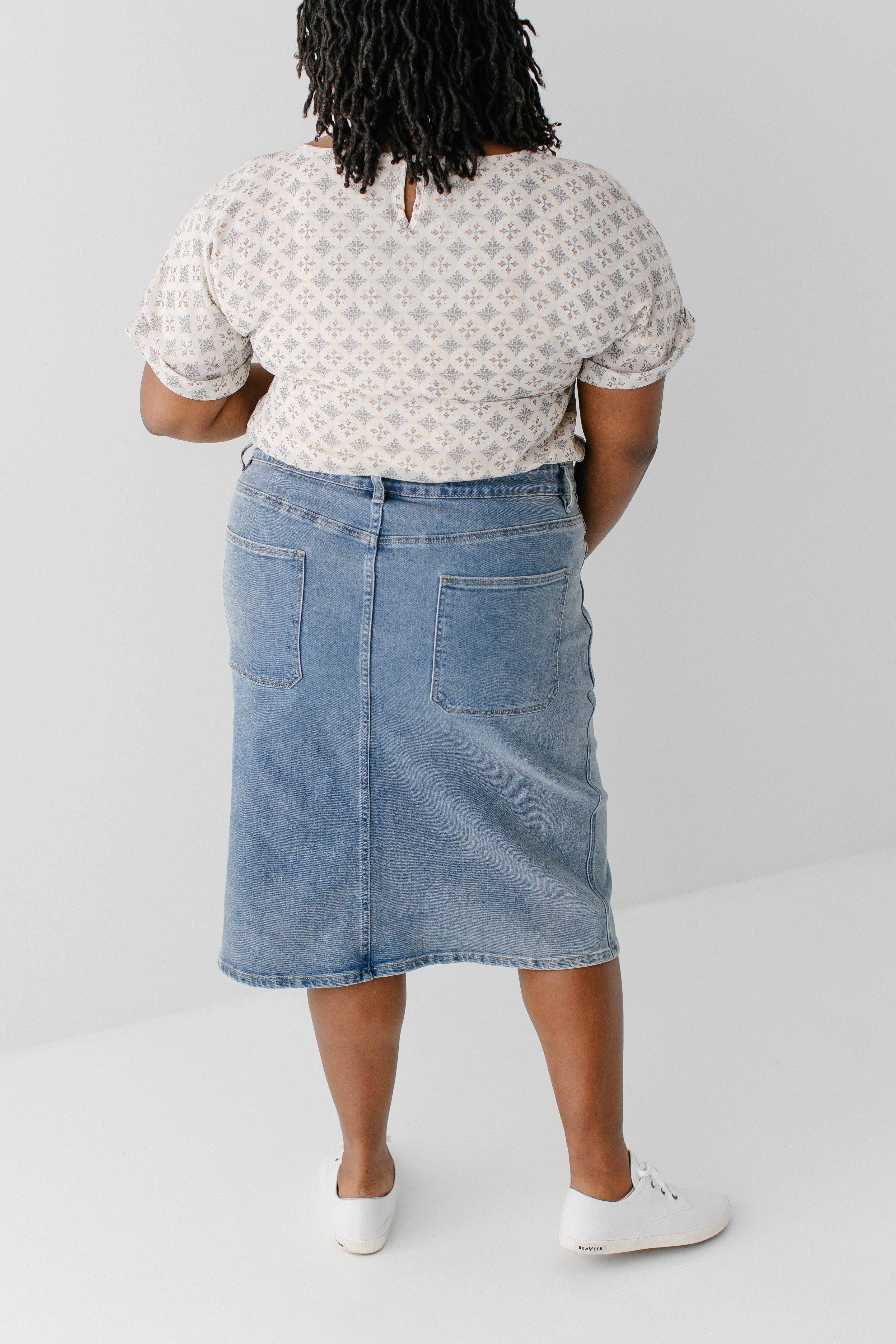 Vintage-Waschung 'Sonya' Jeansrock mit aufgesetzten Taschen und Stretch für den Großhandel auf Faire2