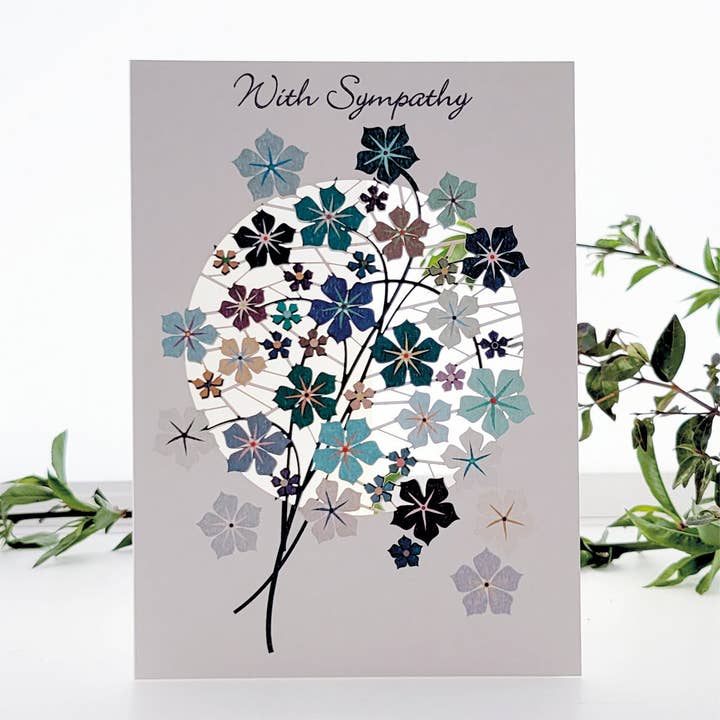 With Sympathy Card - Blue Flowers Design for wholesale by Forever Cards Ltd