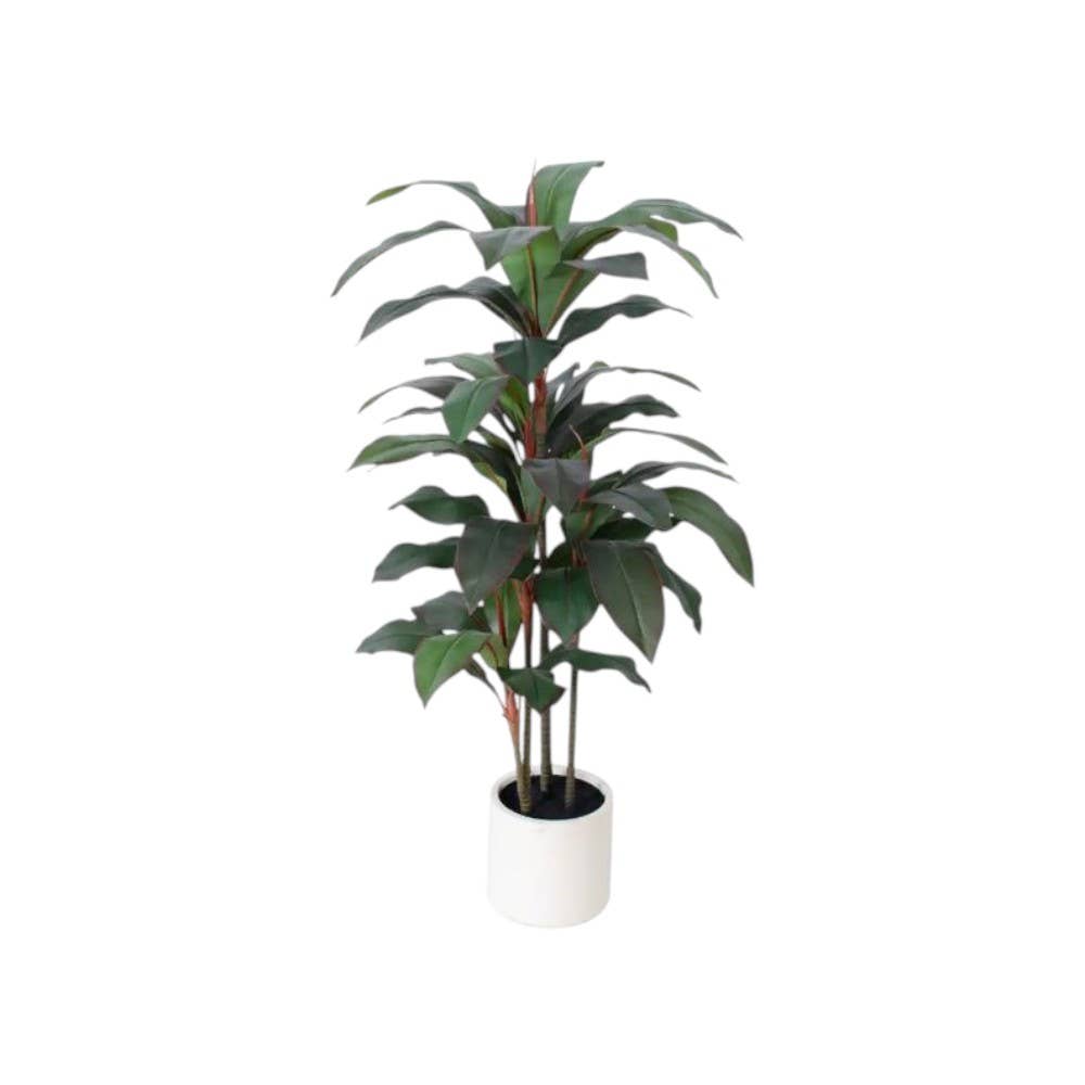 HomeRoots – wholesale Konstgjord växt – Grön konstgjord dracaena, 18 cm, i cylindrisk vit cementkruka0