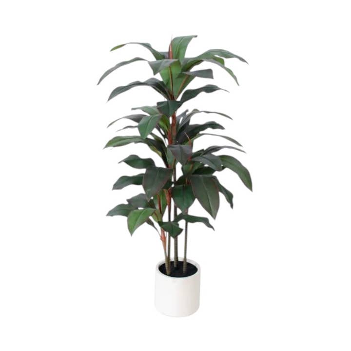 HomeRoots – Engroshandel Kunstig plante – 7" Grøn Kunstig Dracaena I Cylindrisk Hvid Cementpotte0