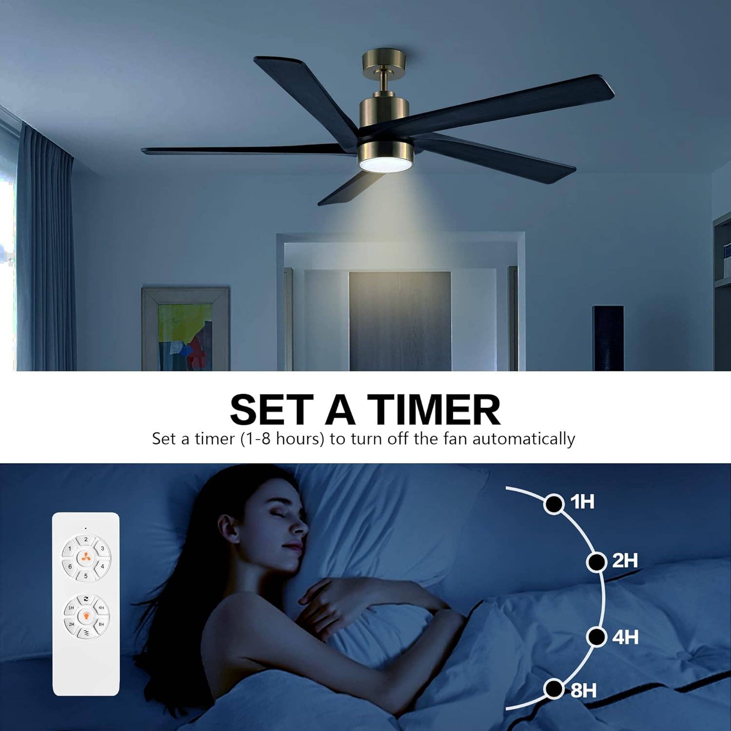 Brio Lighting - Wholesale Ceiling Fan - Ceiling Fan 64" 5-Blade 6-Speed Black & Gold with LED Light3