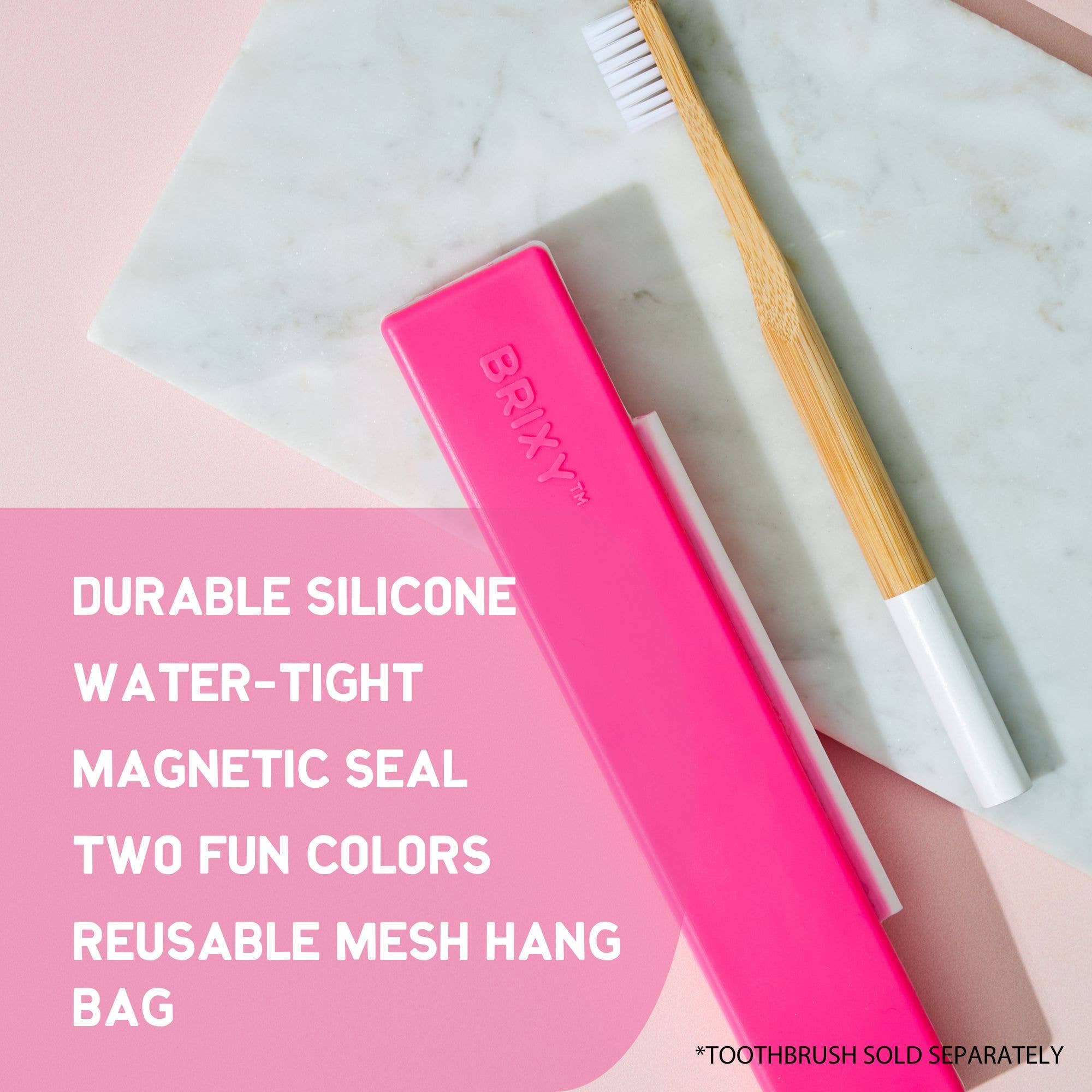 BRIXY - Wholesale Toothbrush Holder - Silicone Toothbrush Travel Containers - Pink, Green1