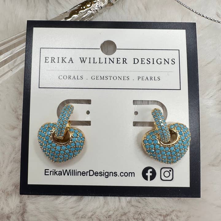 Heart and Hoops Turquoise Mini Pave Earrings | Erika Williner Designs for wholesale by Erika Williner Designs