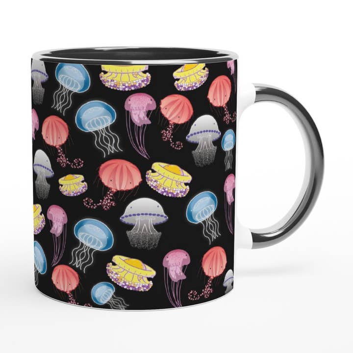 Colorful Jellyfishes PatternMug With Black Handle And Inside for wholesale by Tostoini