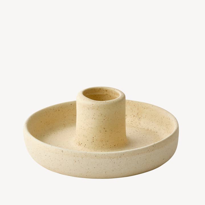 Wide Speckled Ceramic Dinner Candle holder for wholesale by Candle Flair