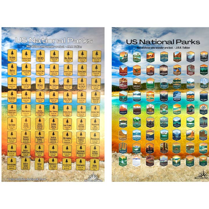 63 National Park Scratch-Off Map Travel Tracker Yellowstone for wholesale by Artsy Travel Maps