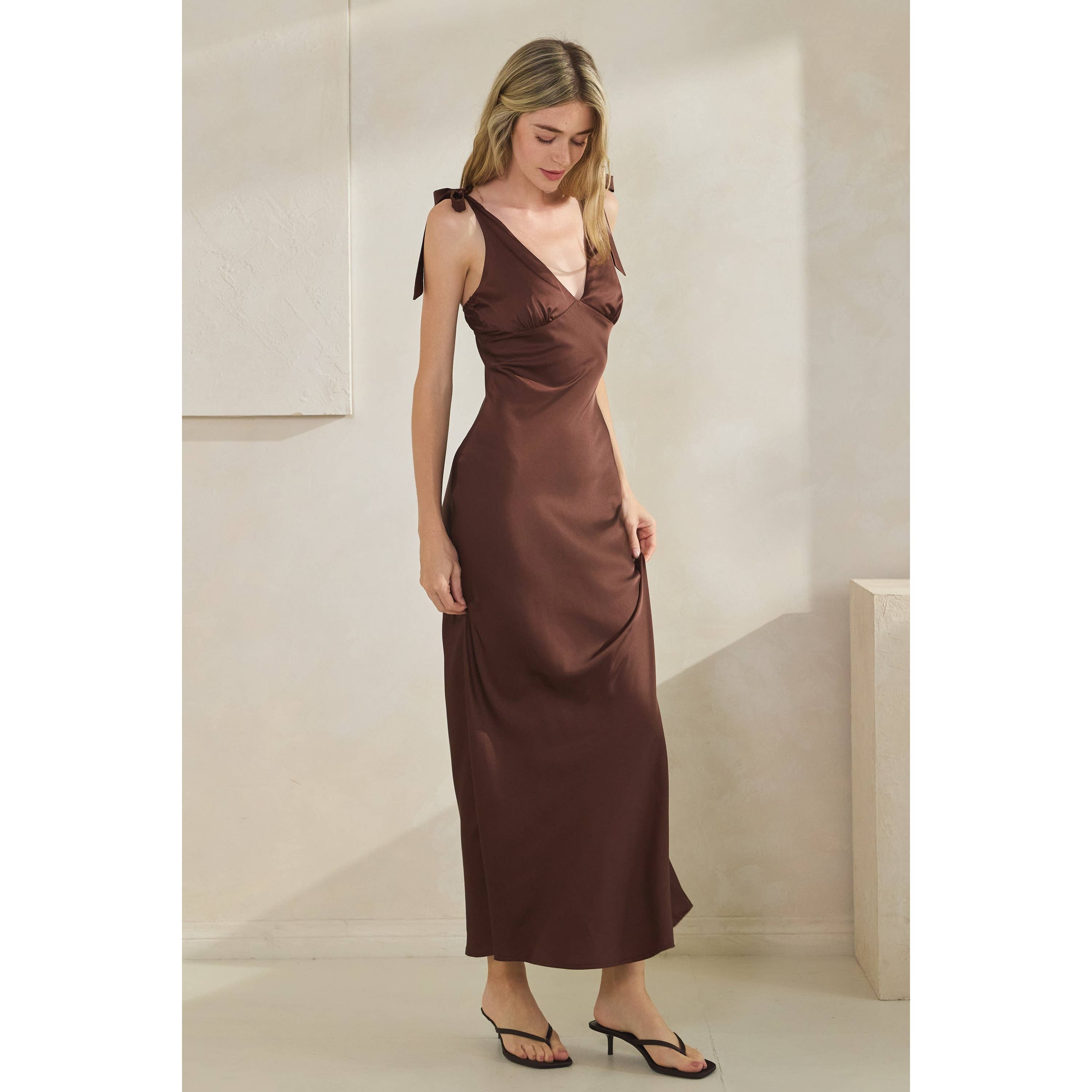 Honey Mango - Wholesale Dress - Women's - Satin Tie Shoulder Maxi Dress7