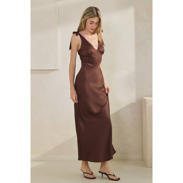 Honey Mango - Wholesale Dress - Women's - Satin Tie Shoulder Maxi Dress7