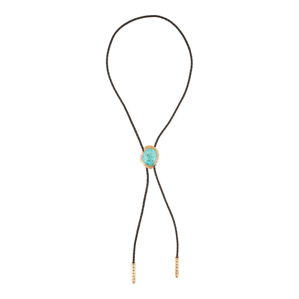Barse Jewelry - Wholesale Pendant/Charm Necklace - Rawlins Blue Turquoise Black Leather Golden Bolo Necklace2