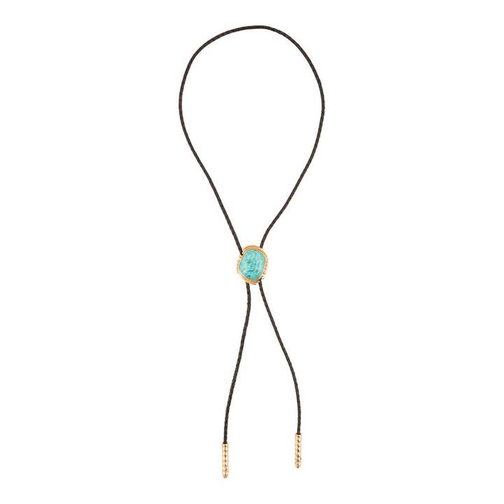 Barse Jewelry - Wholesale Pendant/Charm Necklace - Rawlins Blue Turquoise Black Leather Golden Bolo Necklace2