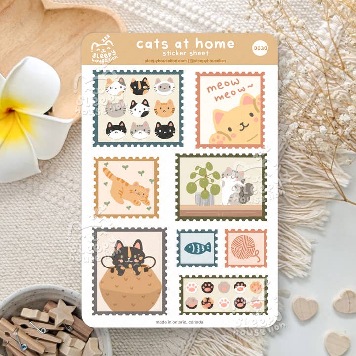Sleepy House Lion - Wholesale Sticker - Cats at Home Boho Theme Vinyl Sticker Sheet0