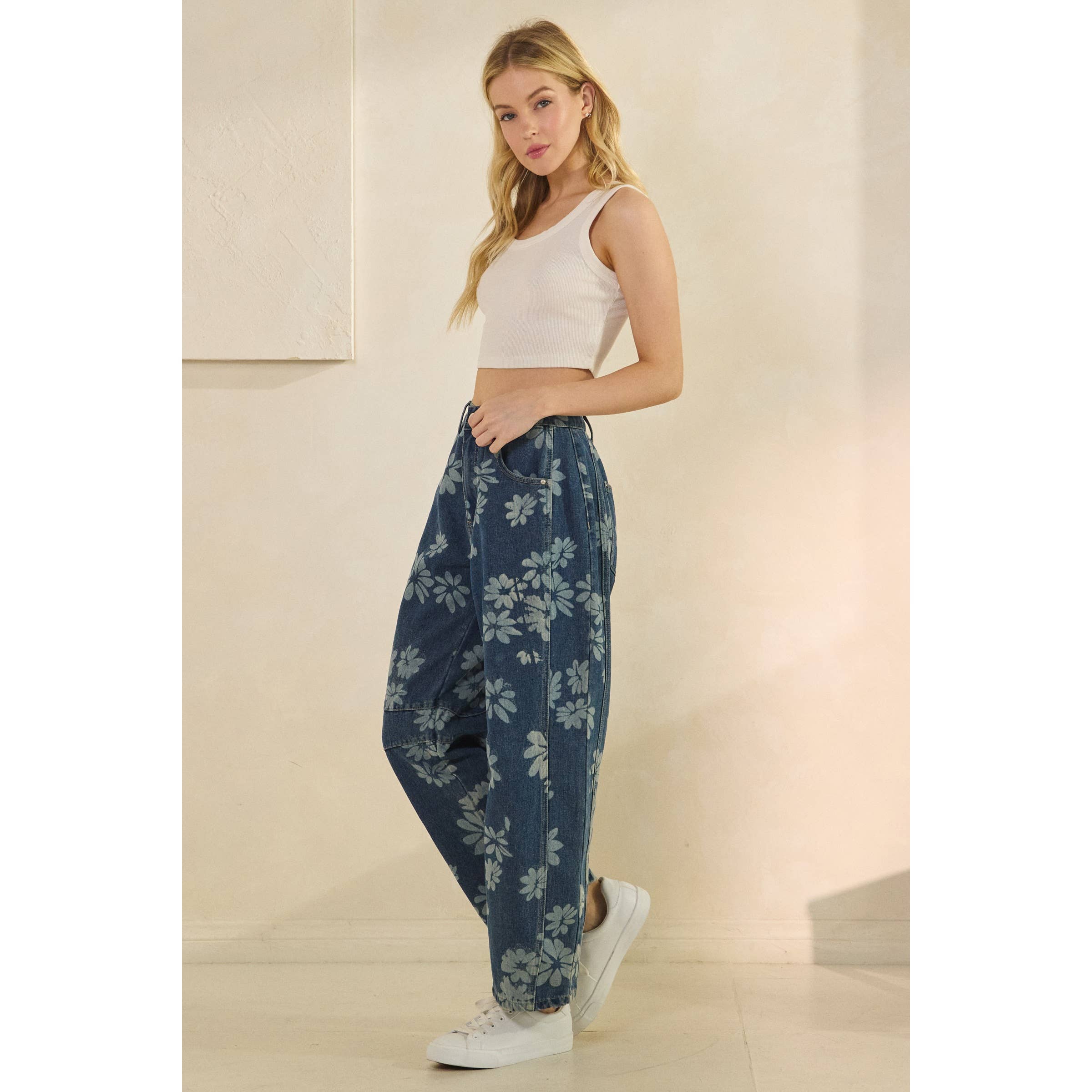 Med Wash Floral Denim Pants for wholesale on Faire10