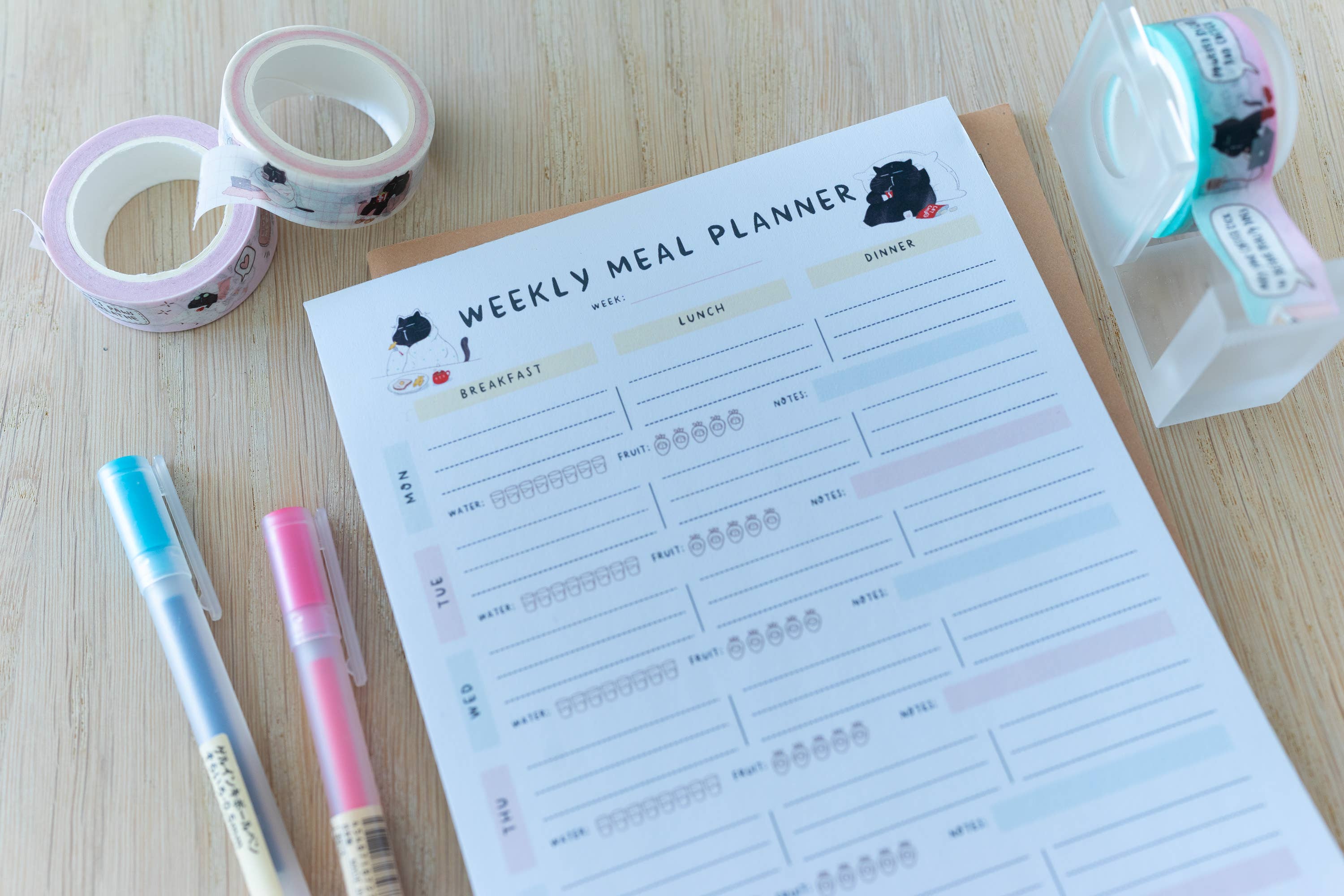 Moonaries illo - Wholesale Planner - Black cat weekly meal planner A5 size, 50 pages3