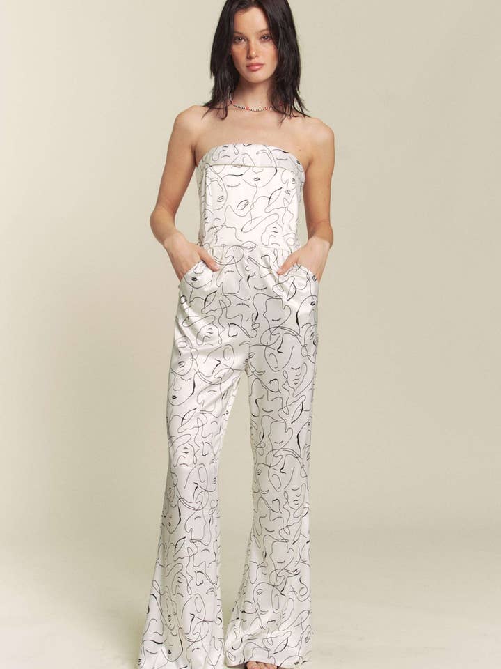 BOTERKLEURIGE SATIJNEN JUMPSUIT MET GEZICHTSUITDRUKKING voor wholesale door Hers & Mine