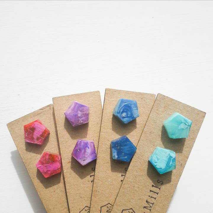 Colourful Pentagon Resin Earrings for wholesale by Whylder Mills