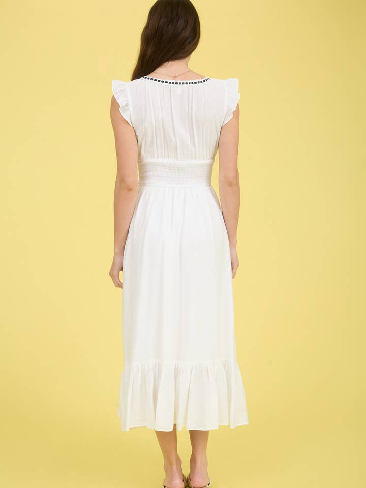 Blu Pepper - Wholesale Dress - Women's - CONTRAST RIBBON TIE DETAIL RUFFLE MIDI DRESS