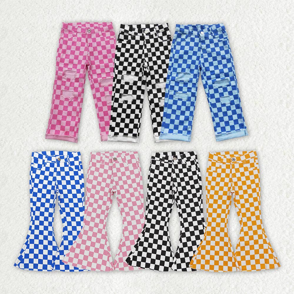 Aier Wholesale - Wholesale Jeans - Kids - Sibling Girls Boys Checkered Denim Adjustble Waistband Jeand Pants7