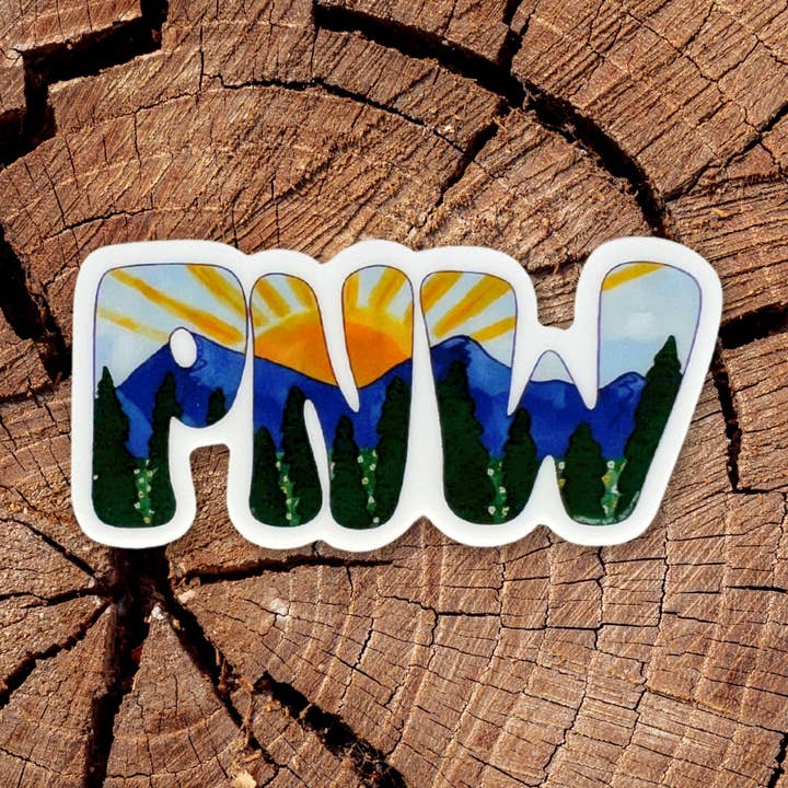 PNW Mountains Mini Sticker- Durable Vinyl Nature Art for wholesale by Granola Girl Outfitters