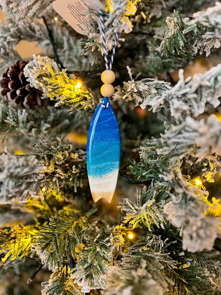 Surfboard Beach Ornament for wholesale by NMinnick Designs