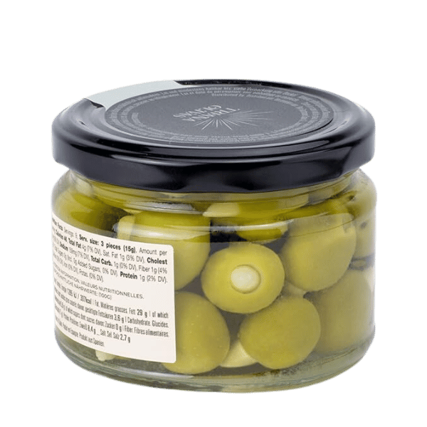 The French Farm - Wholesale Olives - Triana Olivas Almond stuffed Manzanilla Olives 9.88oz1