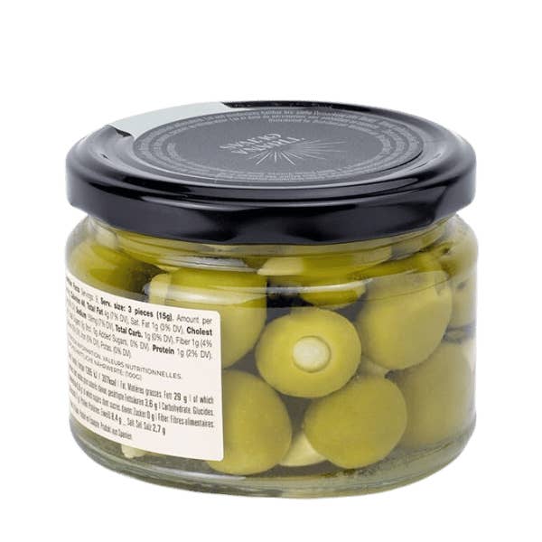 The French Farm - Wholesale Olives - Triana Olivas Almond stuffed Manzanilla Olives 9.88oz1