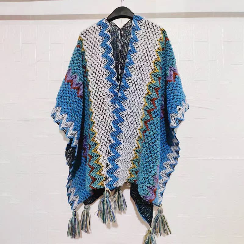 Rosa Clothing - Wholesale Kimono - Women's - Western Colorful Pop stripe Crochet Cardigan kimono shawl0