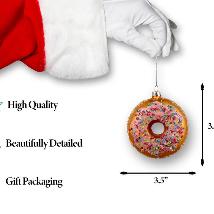 North Star Christmas - Wholesale Ornament - North Star Christmas | Pink Sprinkle Donut Glass Ornament