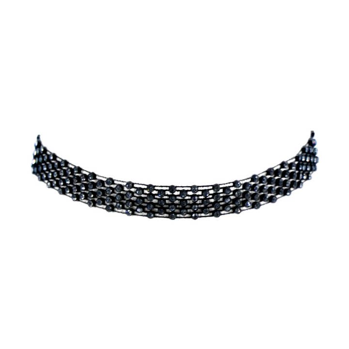 18355 - 4 Row Rhinestone Choker, Blk/Sil for wholesale by Western Fashion
